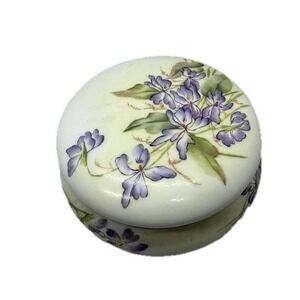 T&V France Limoges Hand Painted Dresser Powder Trinket Box‎ Floral Purple